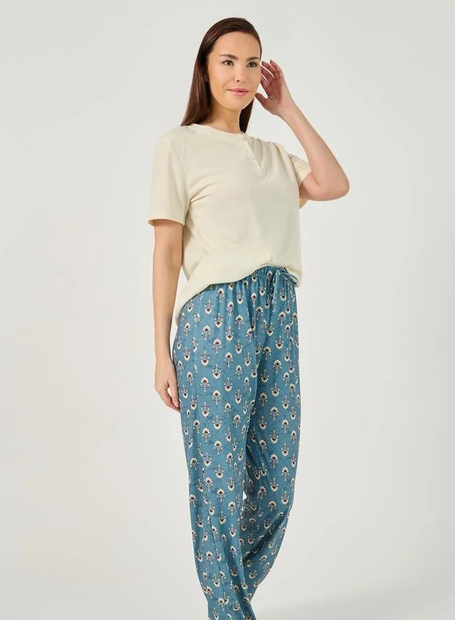 Styli Lettuce Edge Short Sleeve T-Shirt and Pyjama Set