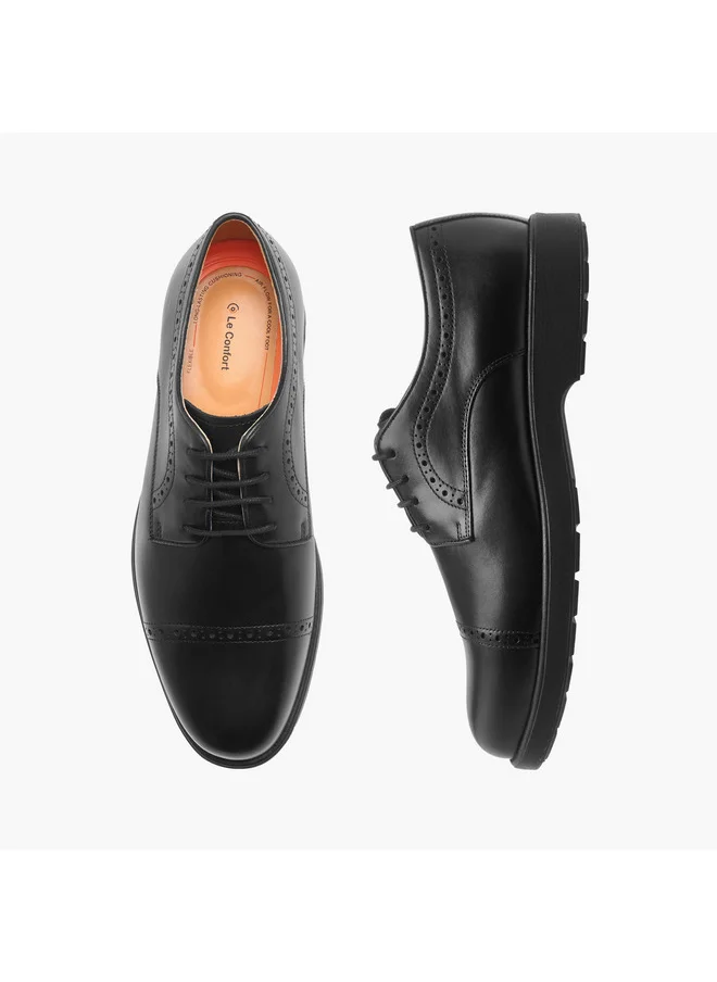 لو كونفورت Men's Perforation Detail Lace-Up Derby Shoes
