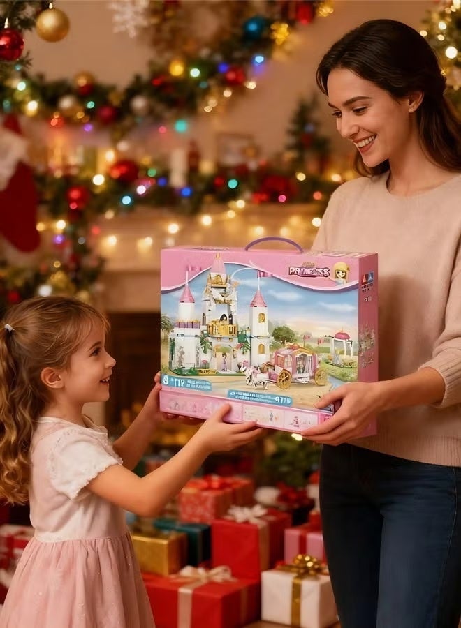 712 قطعة من مكعبات بناء قلعة الأحلام الوردية، ألعاب بناء للأطفال من القطع الصغيرة، مجموعة مكعبات بناء قلعة الأميرة والعربة، نموذج بناء تفاعلي بين الوالدين والأطفال، مجموعة ألعاب تجميع مكعبات بناء تعليمية، أفضل خيار هدية للأولاد والبنات - Image 5