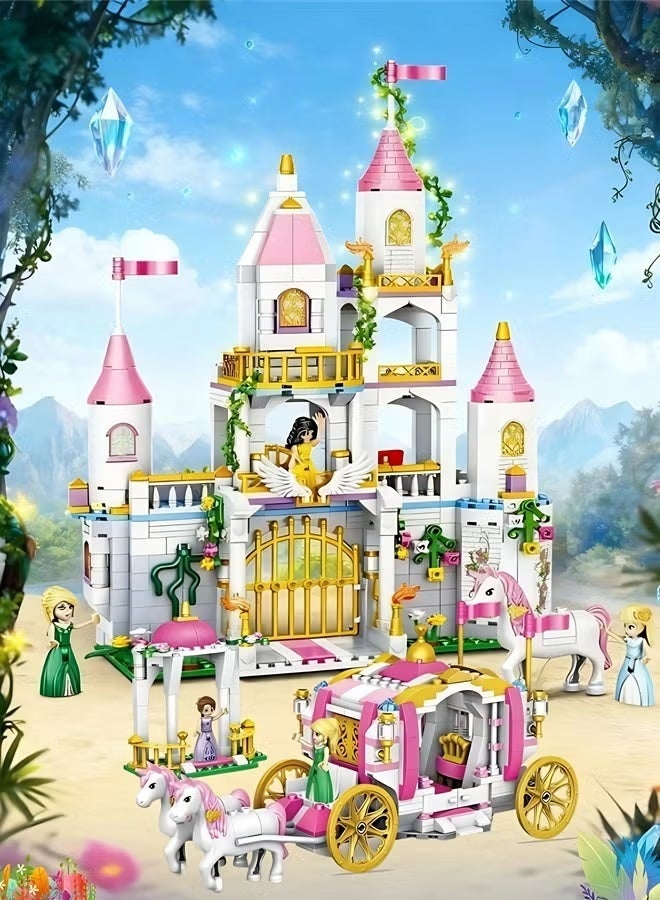 712 قطعة من مكعبات بناء قلعة الأحلام الوردية، ألعاب بناء للأطفال من القطع الصغيرة، مجموعة مكعبات بناء قلعة الأميرة والعربة، نموذج بناء تفاعلي بين الوالدين والأطفال، مجموعة ألعاب تجميع مكعبات بناء تعليمية، أفضل خيار هدية للأولاد والبنات - Image 4