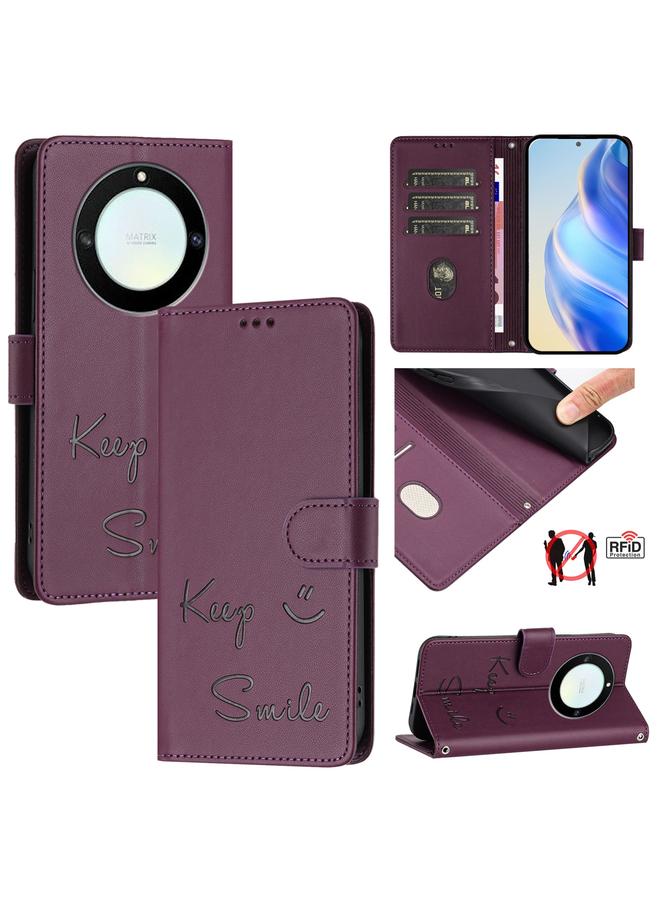 S-TOP Case For Honor X40 5G/X9a 5G/Magic5 Lite Smile Embossing RFID Leather Phone Case - Image 1