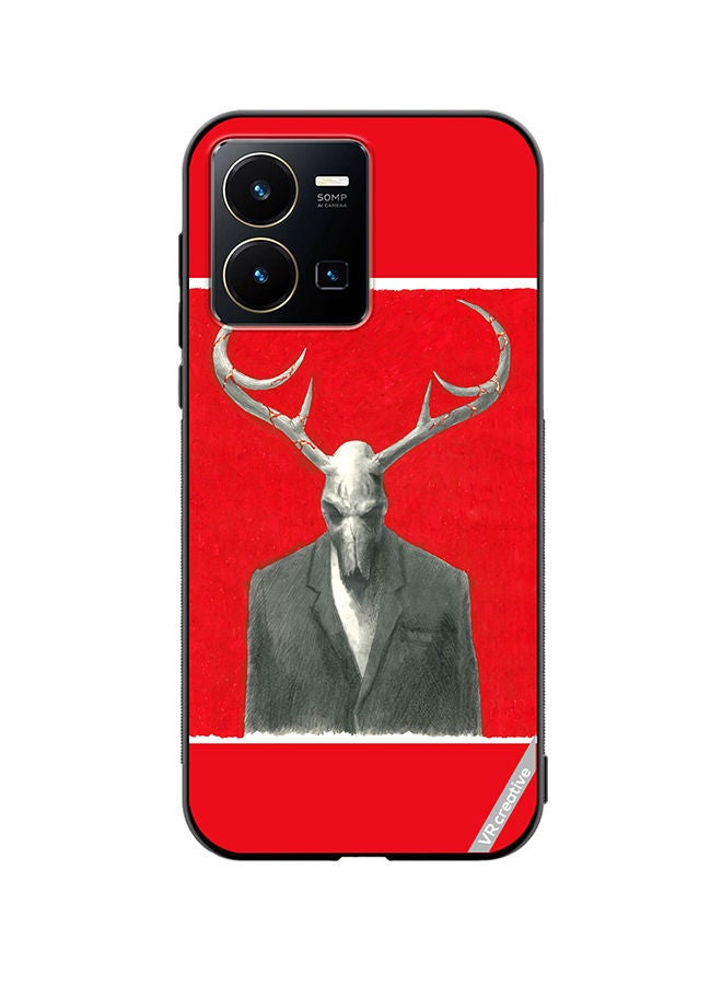 Protective Case Cover For Vivo Y35 The Deer Skull In A Costume Red Design Multicolour
