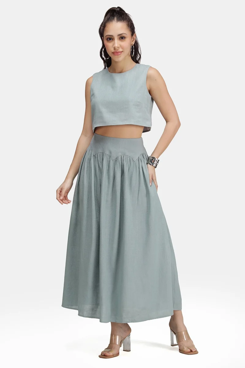 فيرجيو Solid Linen Solid Crop Top for Women
