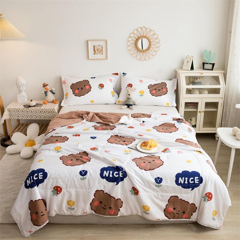 Thin Quilt, Washed Cotton Summer Comforter Cooling Comforter with AB Side Color Splicing Plump Fluffy Lightweight Bedding (200 * 230cm) - Image 1