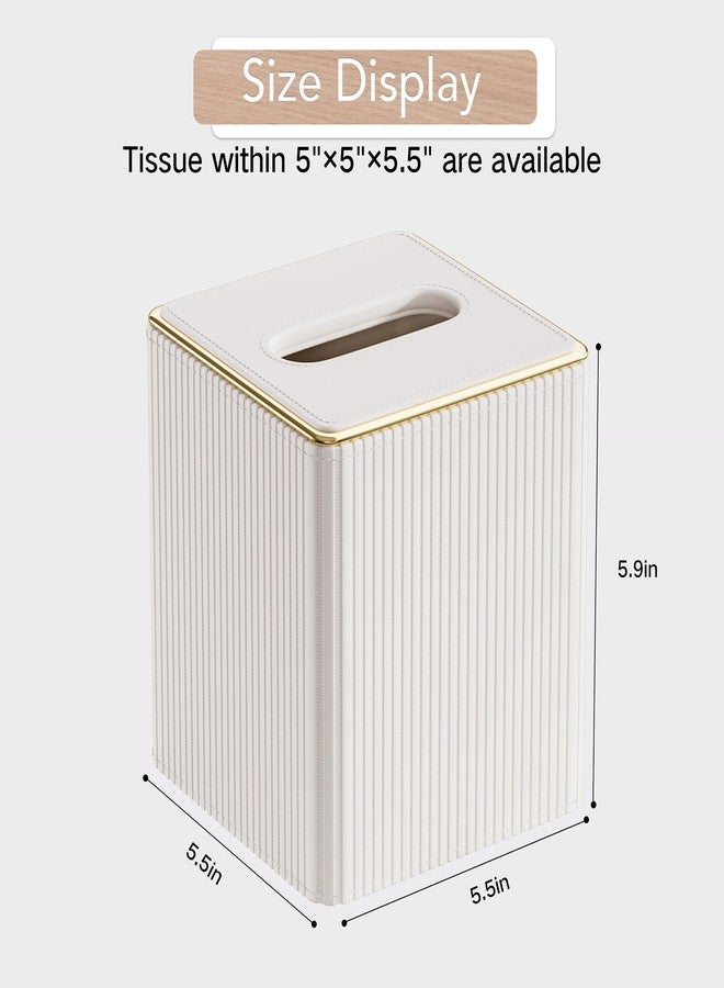GORESE Tissue Box Cover Square Kleenexs Box Cover, PU Leather Tissue Cover with Gold-Tone Edging, Cube Tissue Box Holder for Bathroom Livingroom Car, Modern Decorative Kleenexs Cover, Cream White - Image 3