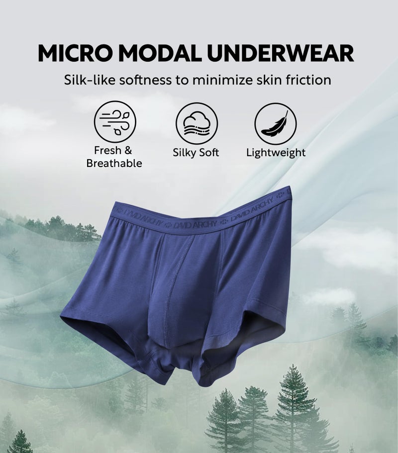 DAVID ARCHY Mens Underwear Ultra Soft Micro Modal Support Pouch Trunks Moisture Wicking Boxer Briefs for Men 4 Packs (M, Assorted Colors) - Image 3