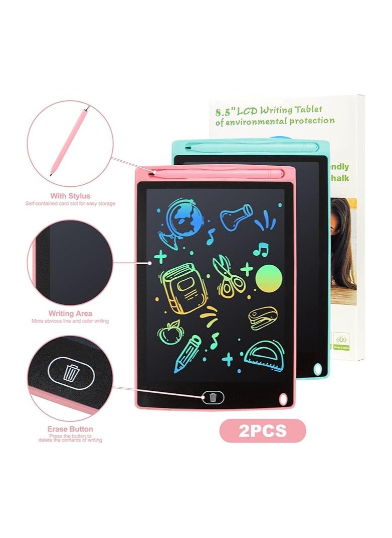 Generic - 2-Pack LCD Writing Tablet Kids 8.5 Inch Colorful Screen Doodle Pad Erasable Drawing Tablet Pink and Light Blue - Image 1