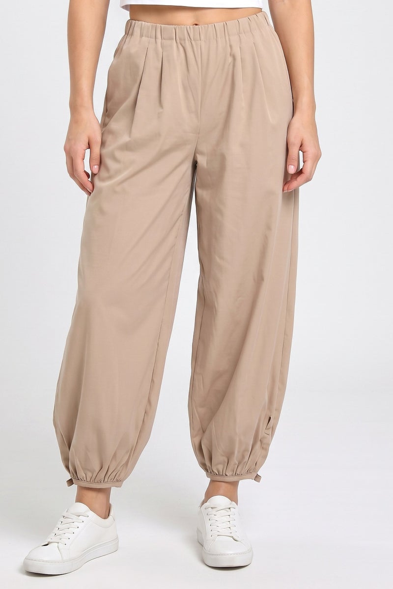 Threadbare Women Regular Fit Solid Ballon Button Jogger Pants, Stone - Image 1