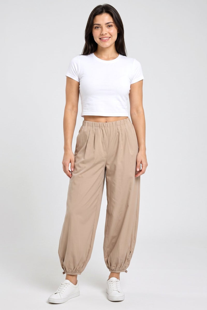 Threadbare Women Regular Fit Solid Ballon Button Jogger Pants, Stone - Image 2