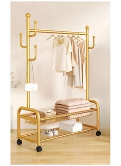 AIWANTO 2 Tier Clothing Rack with Shelves & 4 Wheels Heavy Duty Modern for Bedroom & Living Room Ideal for Hanging Clothes Storage Dryer Indoor Durable Drying Stand Easy to Assemble 171x120x32cm Gold  - Image 2