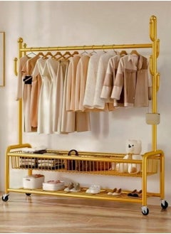 AIWANTO 2 Tier Clothing Rack with Shelves & 4 Wheels Heavy Duty Modern for Bedroom & Living Room Ideal for Hanging Clothes Storage Dryer Indoor Durable Drying Stand Easy to Assemble 171x120x32cm Gold  - Image 1