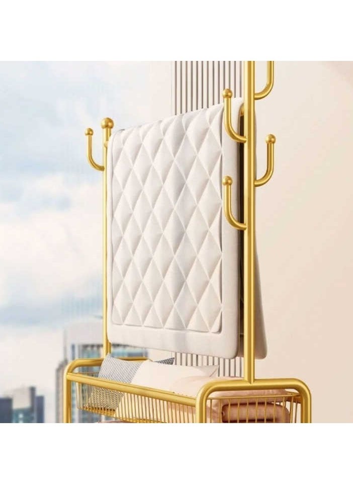 AIWANTO 2 Tier Clothing Rack with Shelves & 4 Wheels Heavy Duty Modern for Bedroom & Living Room Ideal for Hanging Clothes Storage Dryer Indoor Durable Drying Stand Easy to Assemble 171x120x32cm Gold  - Image 5