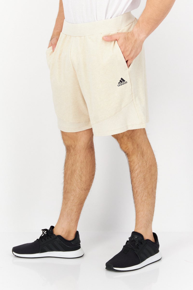 Adidas Men Sportswear Fit Brand Logo Training Shorts, Beige - Image 3