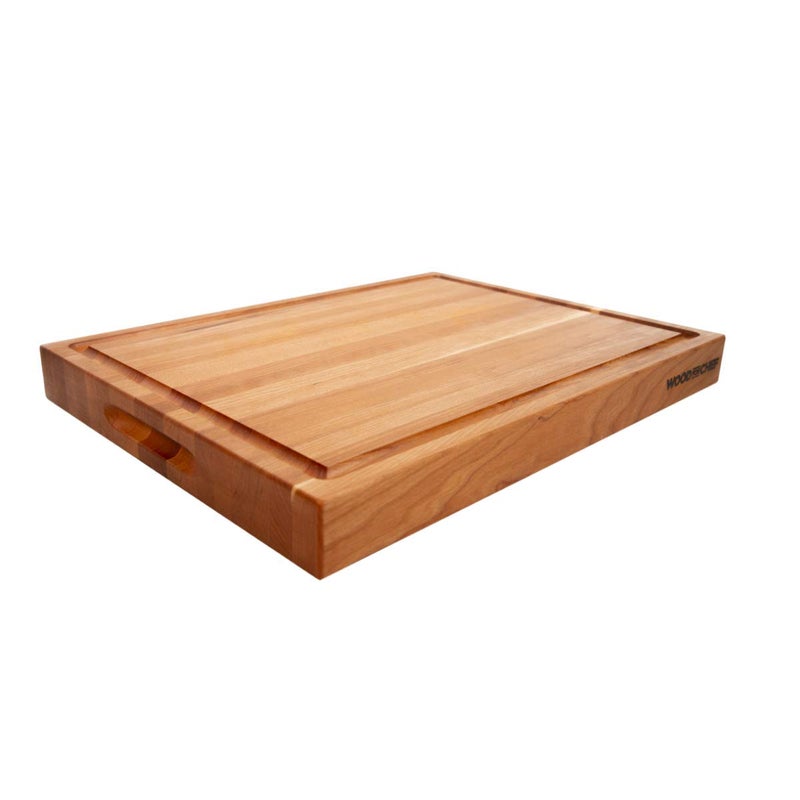 WoodForChef Large Wood Cutting Board from American Cherry  A Butcher Block That Comes with Juice Groove for Cutting Meat and Juicy Veggies Easily  Cherry Chopping Board  20x16x15 inches 