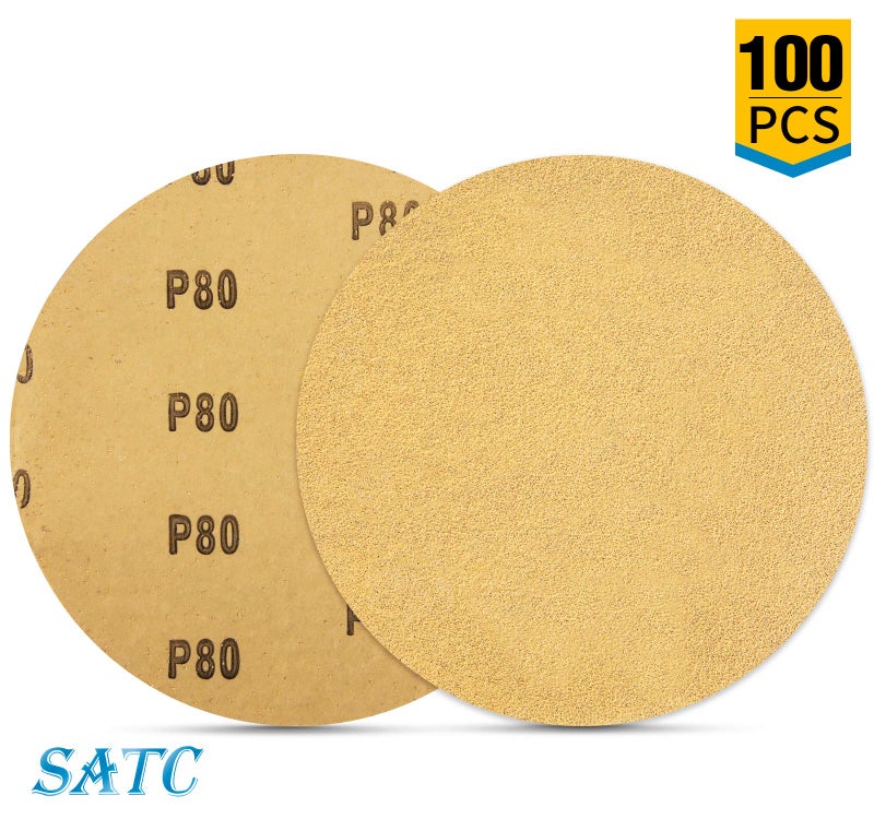 S SATC 100 PCS PSA Sanding Discs 6 Inch Adhesive Backed Sandpaper 80 Grit Sander Attachment for Drill Self Stick Aluminum Oxide Round Automotive Sandpaper with Sticky Back - Image 4