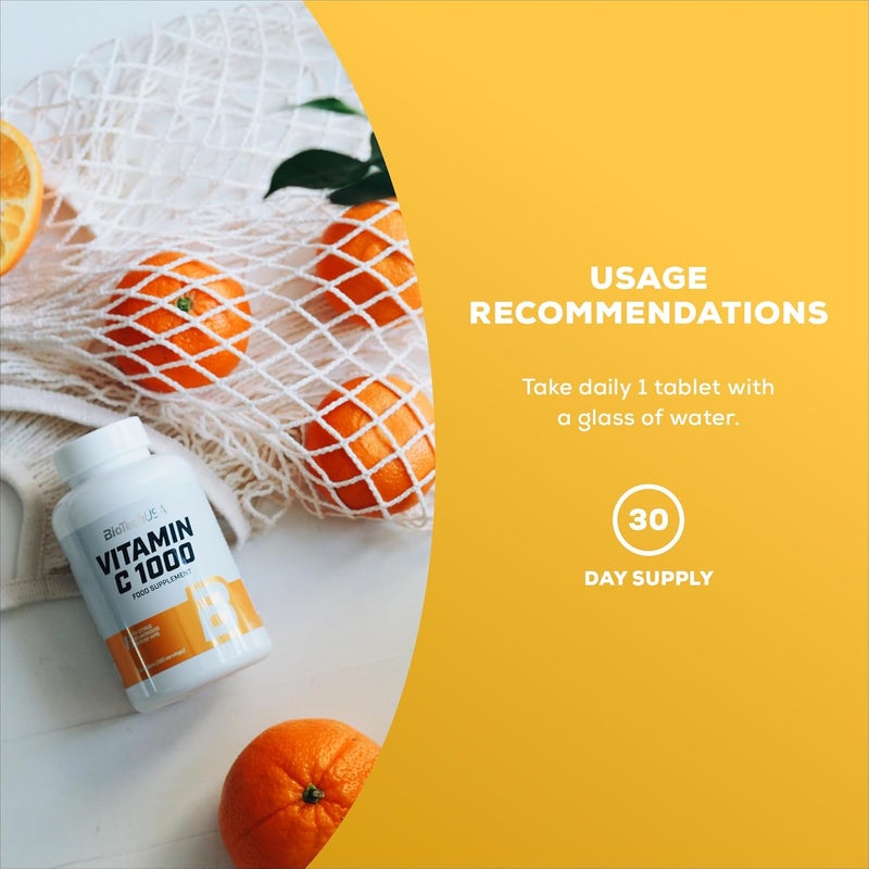 BioTechUSA Vitamin C 1000 BioFlavonoids Multiple Sources Immune Support Rosehip Elderflower Lemon 30 Tablets - Image 3