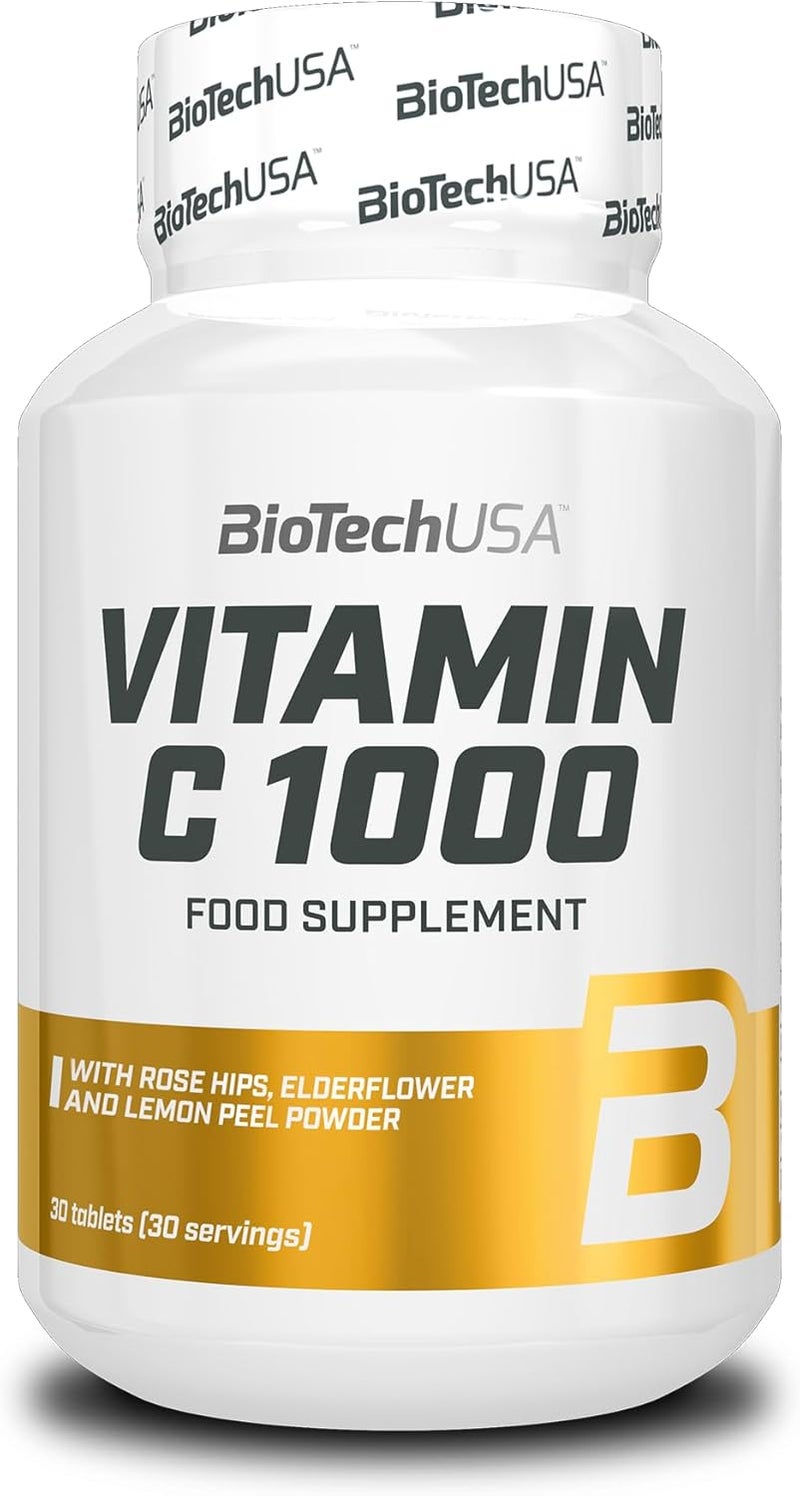 BioTechUSA Vitamin C 1000 BioFlavonoids Multiple Sources Immune Support Rosehip Elderflower Lemon 30 Tablets - Image 1