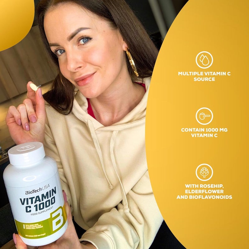 BioTechUSA Vitamin C 1000 BioFlavonoids Multiple Sources Immune Support Rosehip Elderflower Lemon 30 Tablets - Image 2