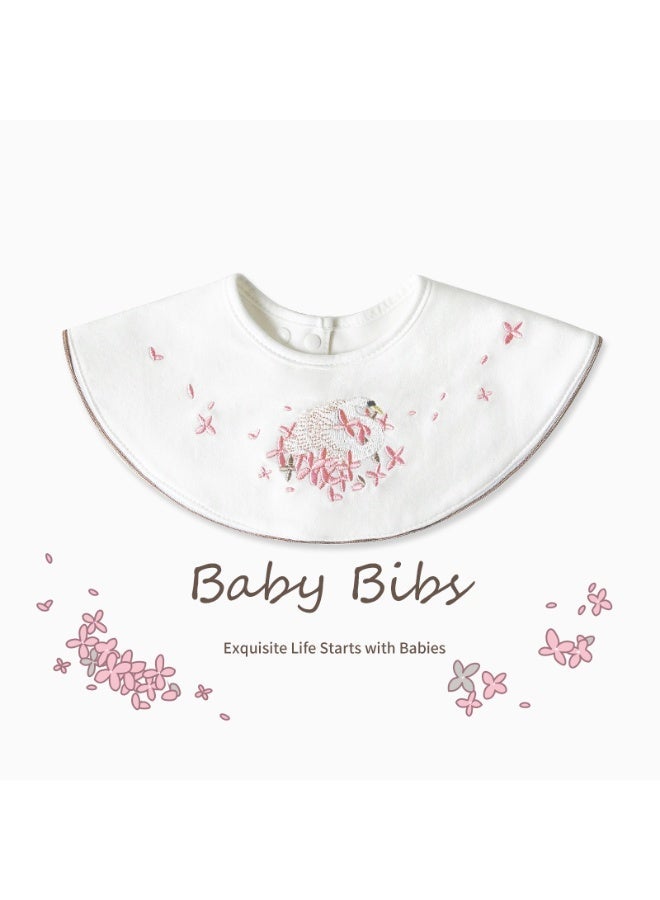 Premium Embroidered Cotton Baby Bib with Swan and Flower Design - Waterproof Adjustable Drool Bib, Rolled Edge for Elegant Protection - Image 2