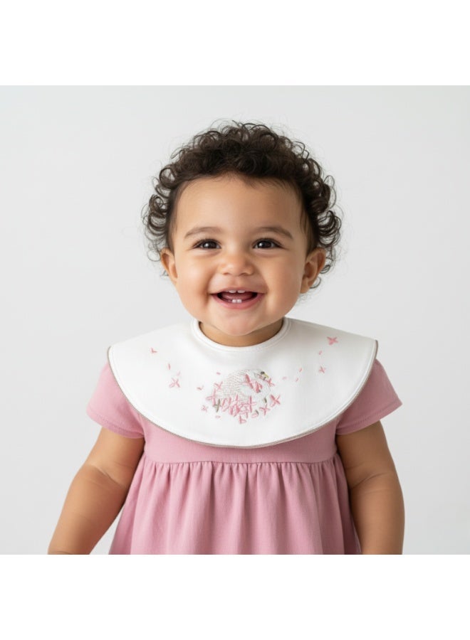 Premium Embroidered Cotton Baby Bib with Swan and Flower Design - Waterproof Adjustable Drool Bib, Rolled Edge for Elegant Protection - Image 1