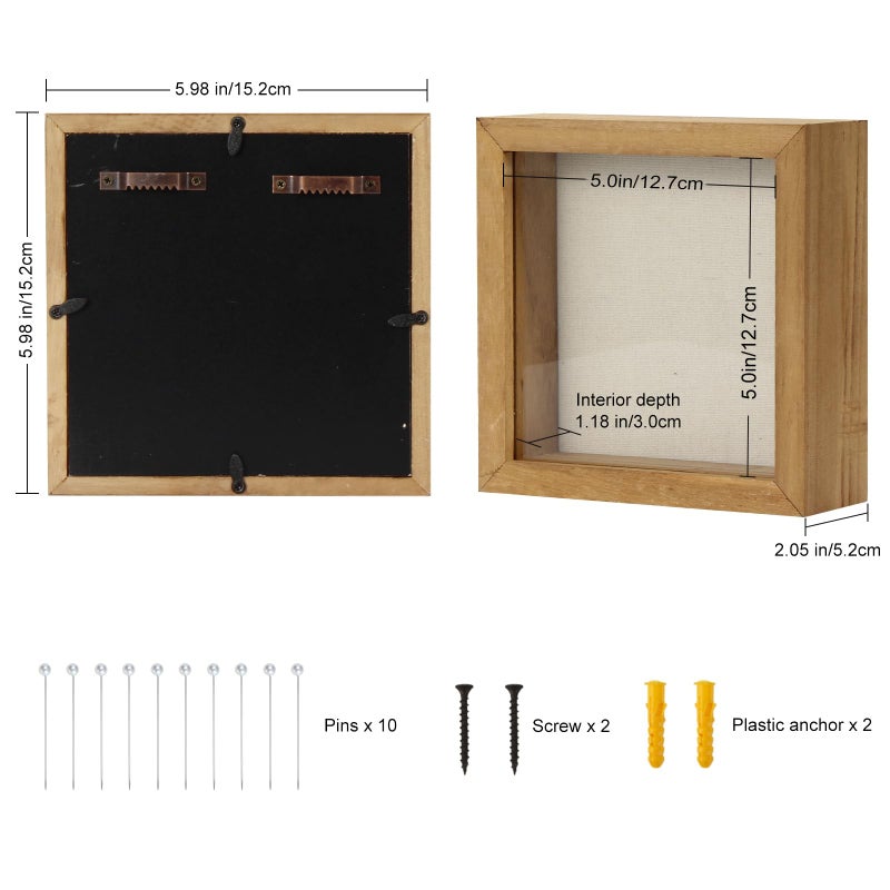 TJMOREE TJ.MOREE Shadow Box Frame 5 x 5 Shadowbox Display Case Picture Frame Memorabilia Wedding Bouquet Flowers Medals Military Photos Memory Box - Wood - Image 4
