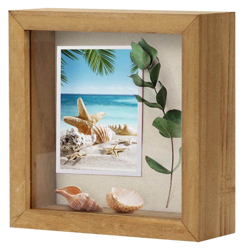 TJMOREE TJ.MOREE Shadow Box Frame 5 x 5 Shadowbox Display Case Picture Frame Memorabilia Wedding Bouquet Flowers Medals Military Photos Memory Box - Wood - Image 2