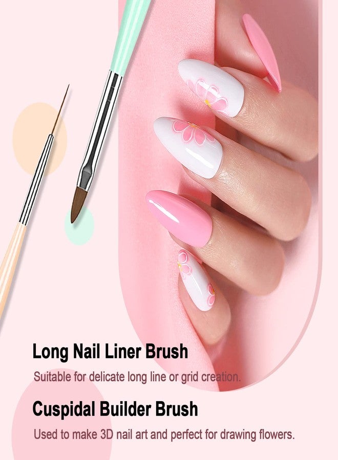 RARJSM Nail Art Brushes Set 6 Pcs Nail Art Design Pen Painting Tools with Pen Holder Double Ended Dotting French Tip Thin Liner Detail Brush Builder Nail Gel Brush Salon Home Diy Manicure Accessories - Image 3