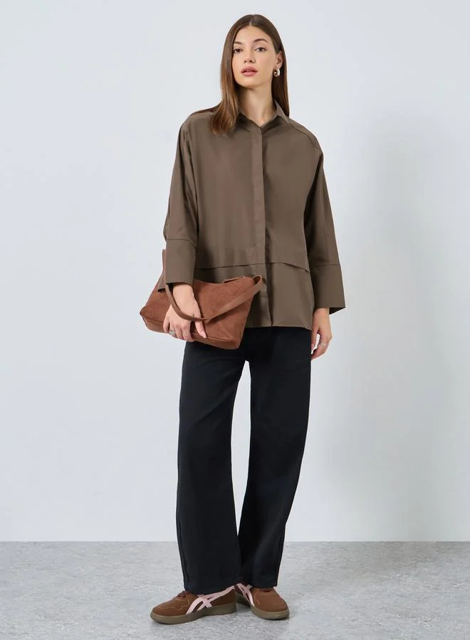 Styli Oversized Buttoned Shirt with Panel Detail