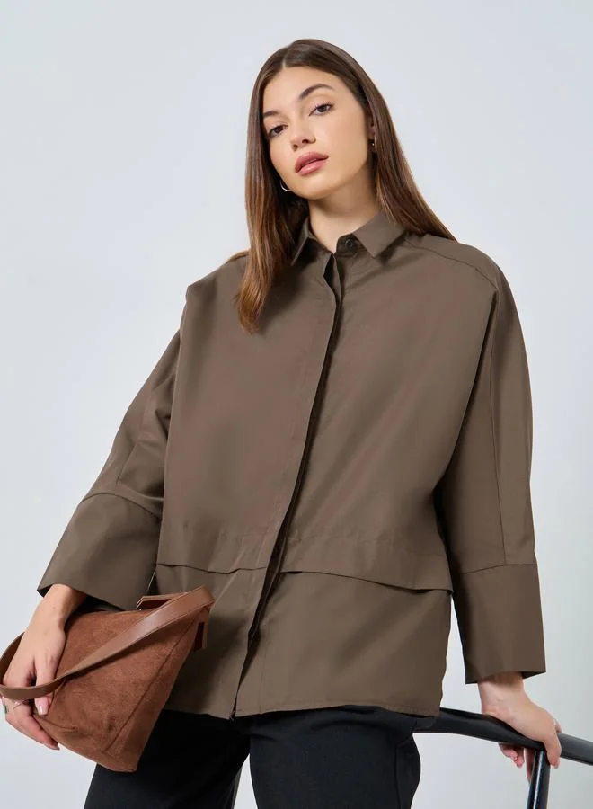 Styli Oversized Buttoned Shirt with Panel Detail