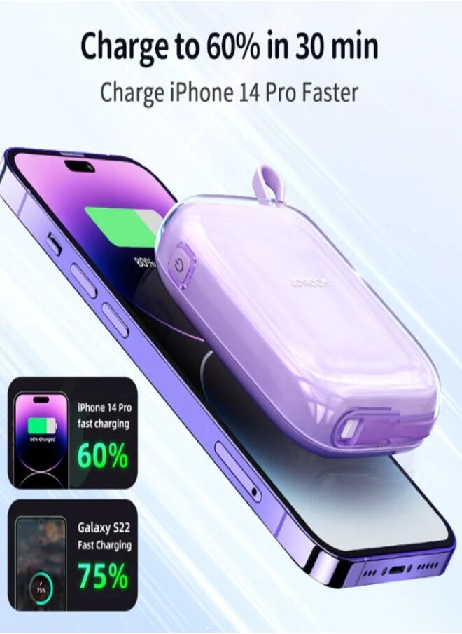 JR-L004 12W Jelly series Power bank bulit-in type c cable Purple