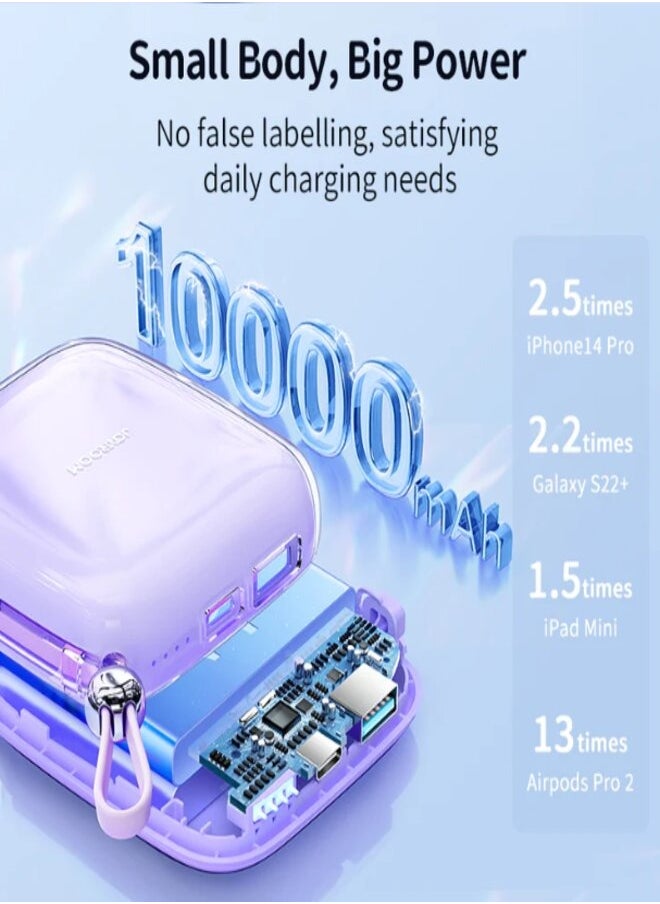 JR-L004 12W Jelly series Power bank bulit-in type c cable Purple