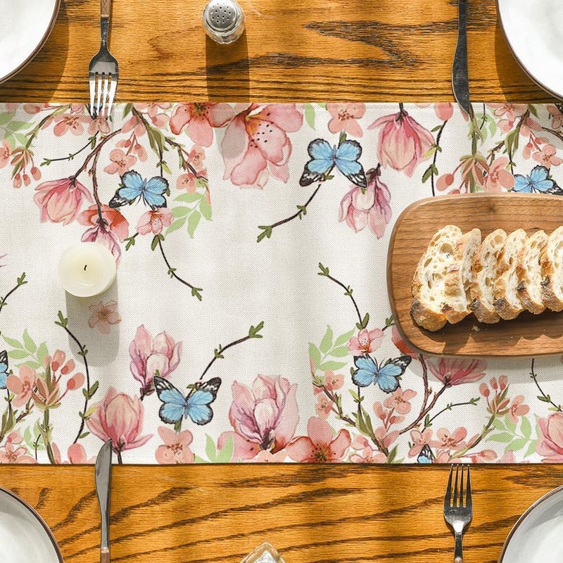 Artoid Mode Flowers Bird Butterfly Spring Table Runner, Seasonal Kitchen Dining Table Decoration for Home Party Decor 13x72 Inch - Image 3