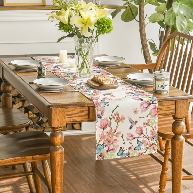 Artoid Mode Flowers Bird Butterfly Spring Table Runner, Seasonal Kitchen Dining Table Decoration for Home Party Decor 13x72 Inch - Image 4