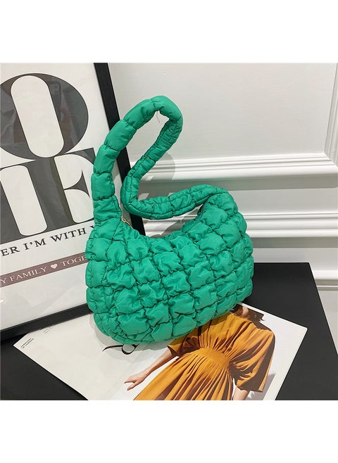 Large Capacity Cloud Bag with Quilted Puffer Design Green