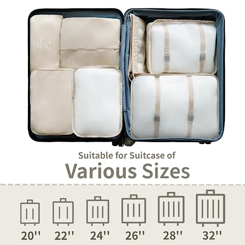 Niwlix 8 Pcs Travel Organizer Pouch Packing Cubes for Travel Clothes Space Savers Bags Cosmetics/Underwear/Socks/Shoes Toiletry Organiser Pouch (Beige, Nylon) - Image 5