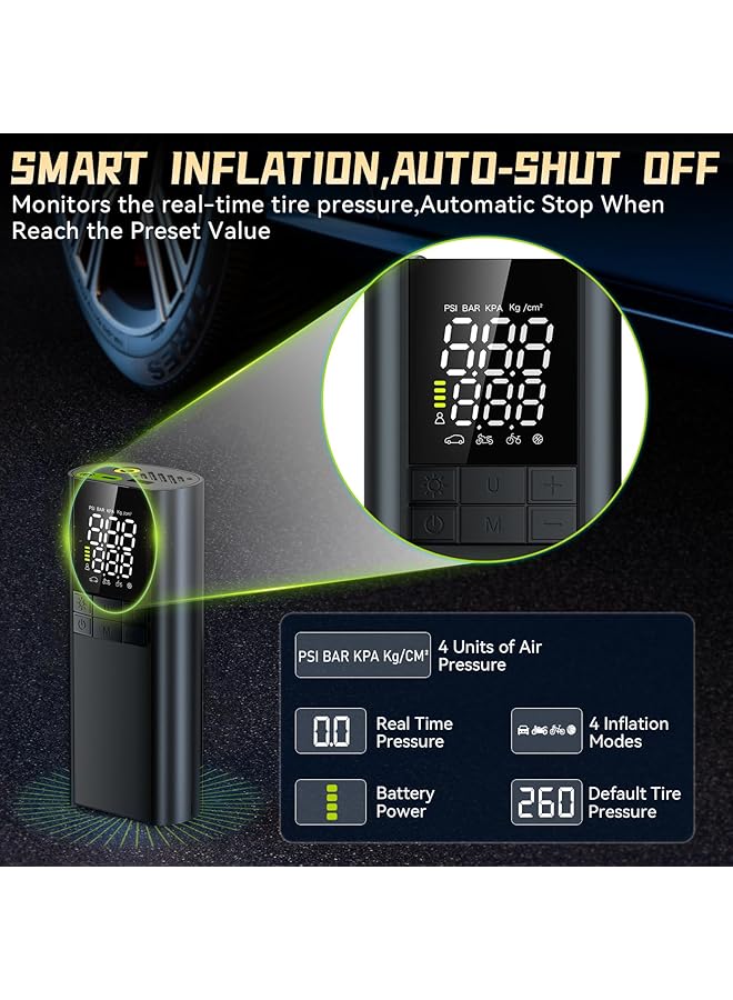 Portable Air Compressor For Car Tires, 150Psi 3X Faster Inflation, 8000Mah Battery, With Led Light & Digital Pressure Gauge, Compatible With Balls, Bikes, Inflatables Air Pump (Black) - Image 3