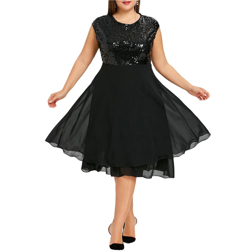 Europe and the United States cross-border supply chiffon stitching sequins large set party dress Princess dress large size dress spot - Image 2