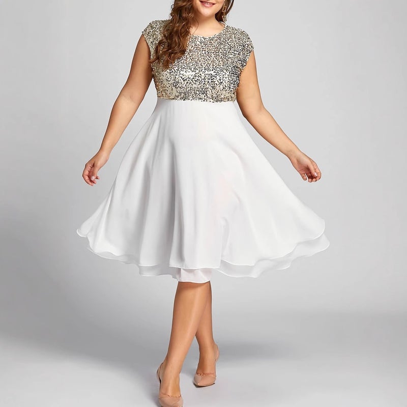 Europe and the United States cross-border supply chiffon stitching sequins large set party dress Princess dress large size dress spot - Image 3