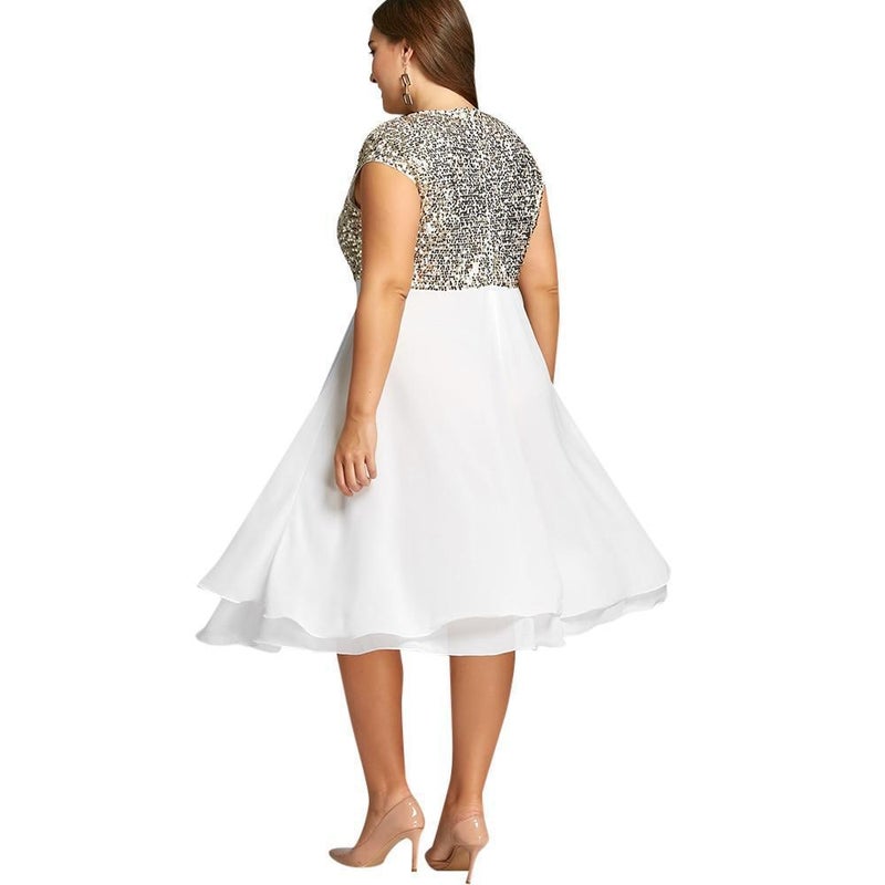 Europe and the United States cross-border supply chiffon stitching sequins large set party dress Princess dress large size dress spot - Image 4