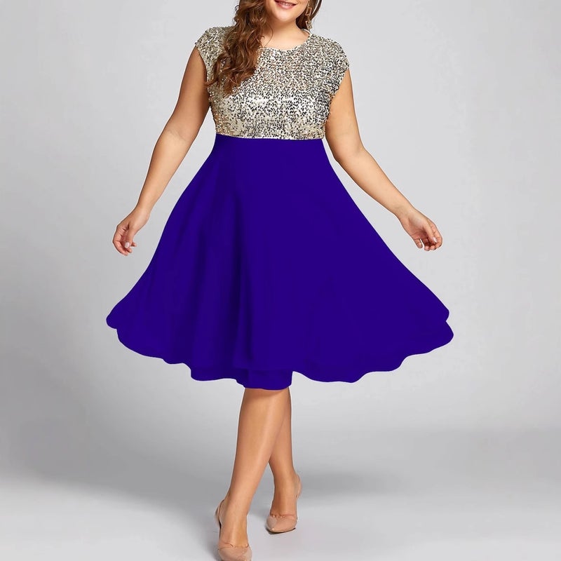 Europe and the United States cross-border supply chiffon stitching sequins large set party dress Princess dress large size dress spot - Image 5
