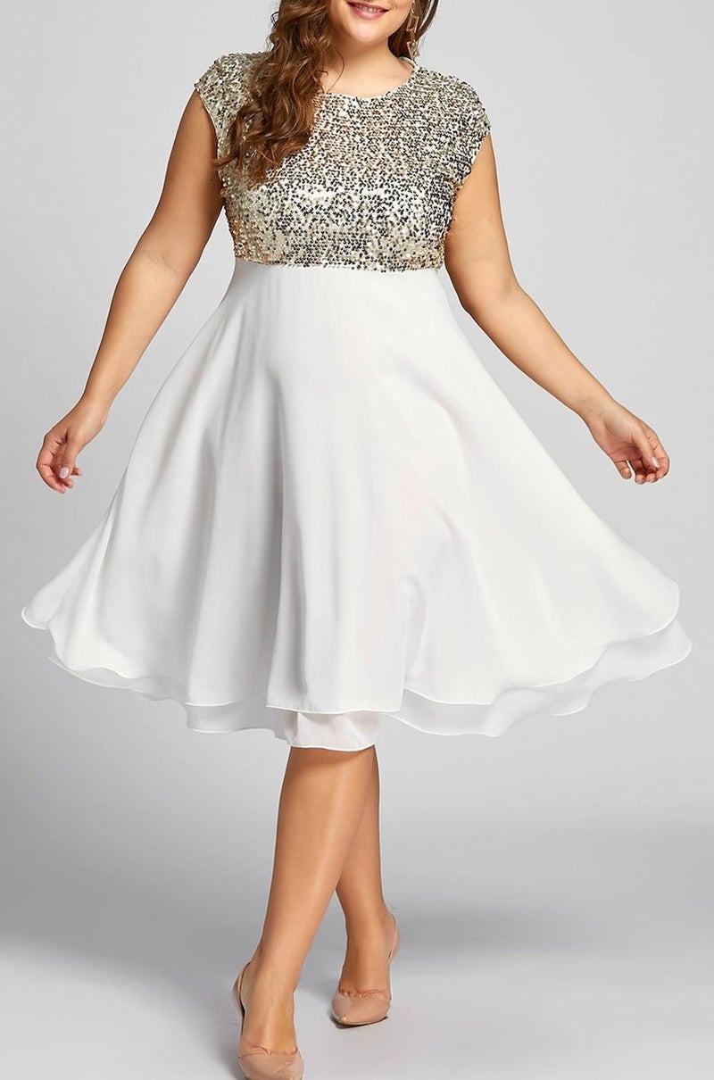 Europe and the United States cross-border supply chiffon stitching sequins large set party dress Princess dress large size dress spot - Image 1