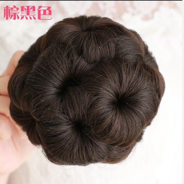 Generic Factory wholesale wig female nine flower hair bag antique ball head lazy person hair clip flower bud false hair bag Brown Black