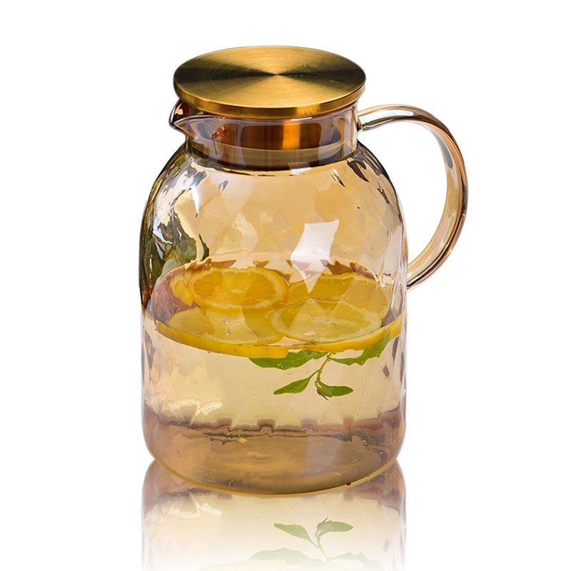AEFPOYMXU 64 oz Amber Glass Pitcher with Lid and Spout Borosilicate Water Pitcher Bedside Water Carafe Vintage Glass Jug for Juice Coffee Iced Tea Hot Cold Beverage Lemonade Fridge 1.8L - Image 1