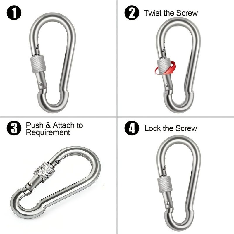 6 Pcs Spring Snap Hooks 304 Heavy Duty Winged Screw Locking Carabiners Secure Locking Mechanism Durable Metal Clips For Hiking Camping Fishing And Outdoor Activities Camping Gear Sleek Metallic Finish Robust Construction - Image 4
