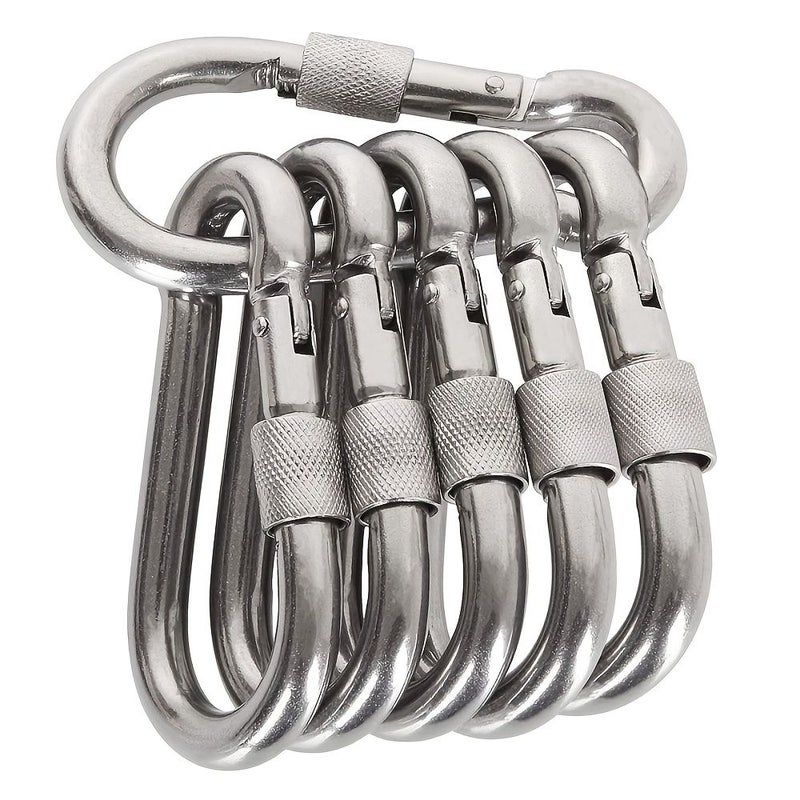 6 Pcs Spring Snap Hooks 304 Heavy Duty Winged Screw Locking Carabiners Secure Locking Mechanism Durable Metal Clips For Hiking Camping Fishing And Outdoor Activities Camping Gear Sleek Metallic Finish Robust Construction - Image 1