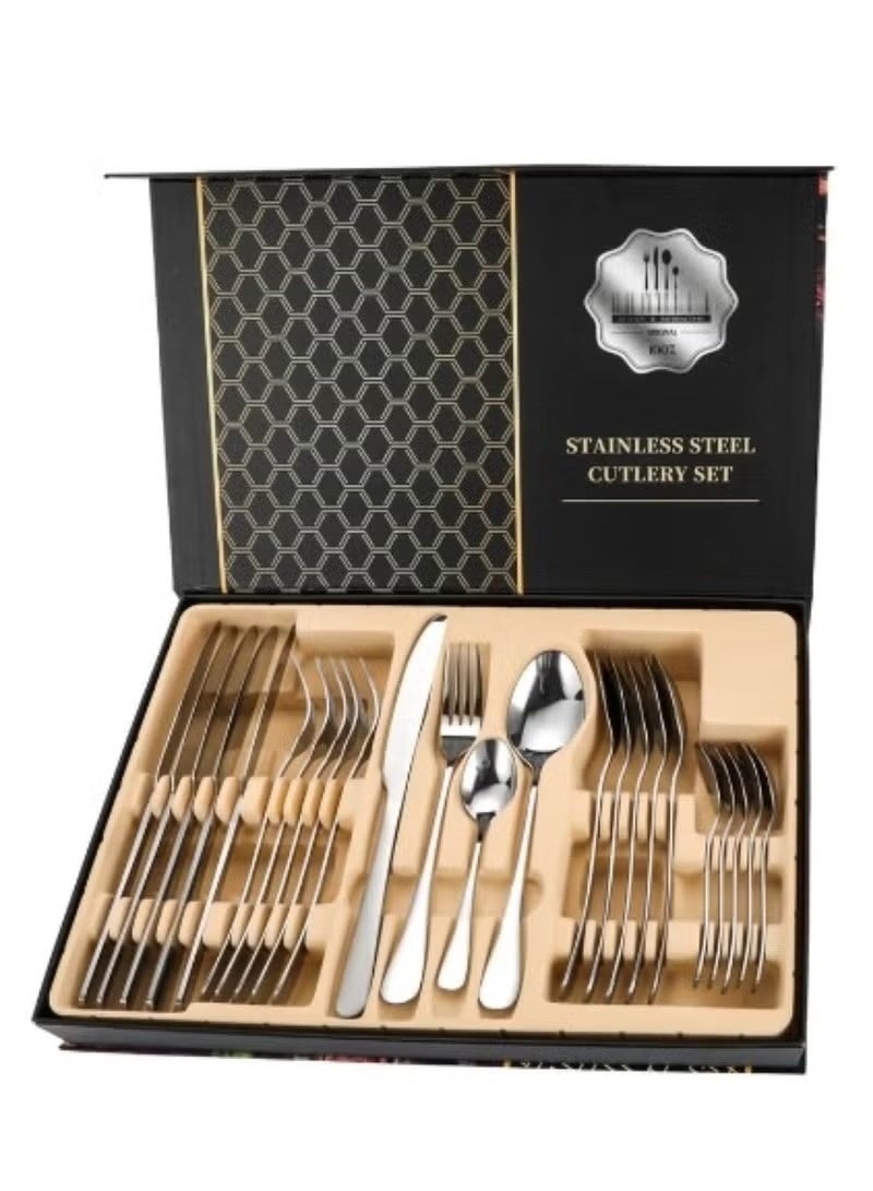 Huitich Stainless Steel Silver Cutlery Set – Elegant Spoon, Knife & Fork Dining Ensemble - Image 1
