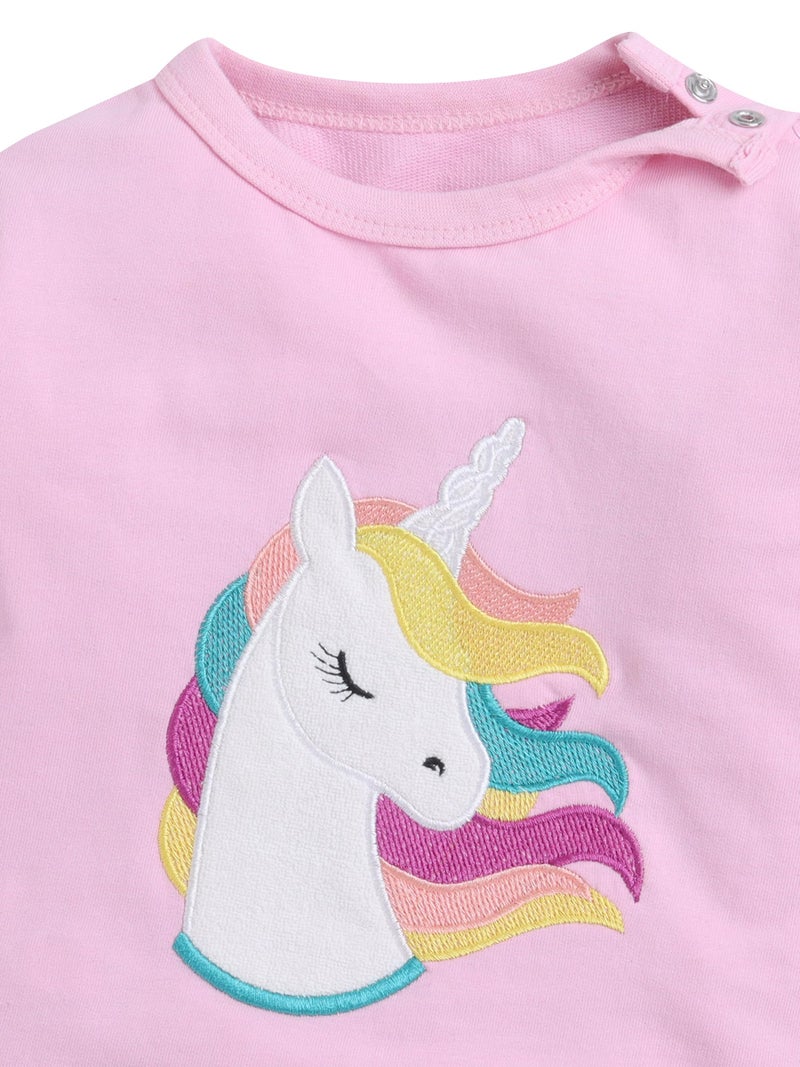 EIO Clothing Fleece Track Suit For Baby Boys & Girls - Unisex Printed Clothing Sets Full Sleeve T-Shirt & Pant (3-6 Months, Pink, Cotton) - Image 2