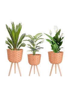 HOME TASTE Home Taste Set Of 3 Rattan Plant Pot Stand Woven Flower Pots Cover Planter Pot Container Wooden Flower Pot Holder Flower Basket Rattan Plant Display Rack For Indoor Outdoor 