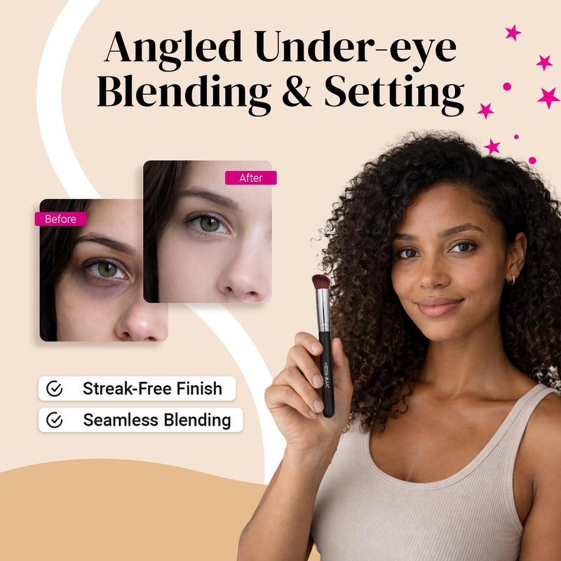 Keshima Angled Concealer Brush by Keshima - Under-Eye Concealing, Contouring & Setting, Seamless Streak-Free Finish - Works with Liquid, Cream & Powder - Soft, Dense Synthetic Bristles - Image 4