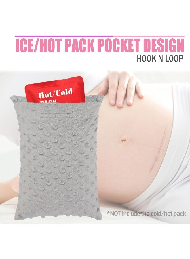 BNRendles Hysterectomy Pillow Pocket Tummy Pillows, Hysterectomy Recovery Gifts, Ice Pack Not Included, Small Portable Abdominal Cushion After Surgery Post C-Section Women Minky Dot Light Gray - Image 4